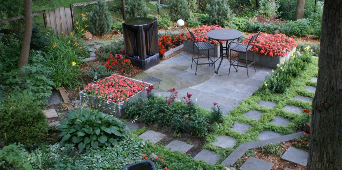 Stone patio water feature